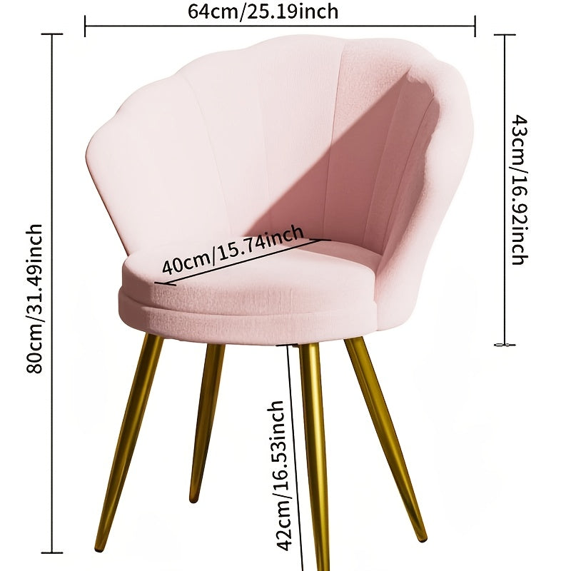 Eetkamerstoel – Keukenstoel – Loungestoel – Kuipstoel – Make-up Krukje – Roze Fluwelen Bekleding – Ergonomisch Design – Metalen Gouden Poten