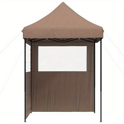 Collapsible Pop-Up Party Tent with 2 Side Walls in Brown. Sturdy And Durable, Easy to Assemble, Suitable for Gatherings, Parties, Weddings, Camping, And Other Outdoor Activities.