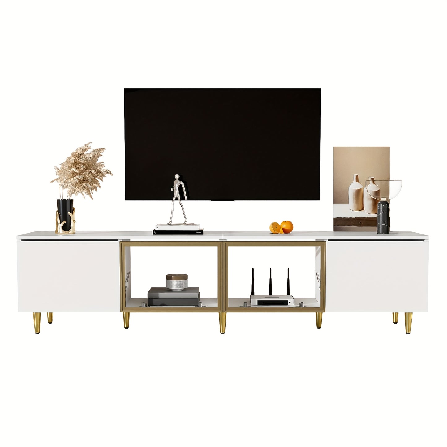 Modern TV Meubel – TV Kast – TV Stand – TV Dressoir – TV Bank – Vertical Design – Geschikt Tot 80 Inch – MDF & Hout – Mat Honingraatdessin – Ruimtebesparend – Met Opbergruimte