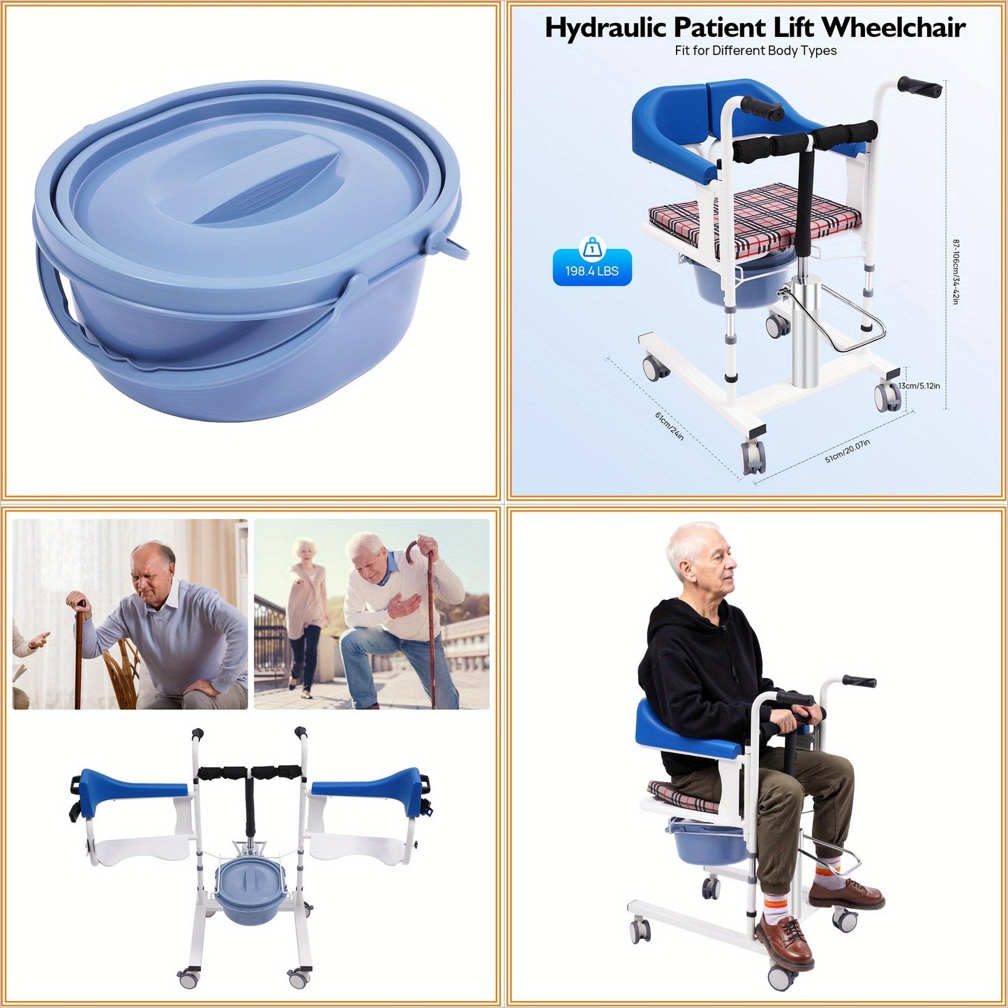 Liftstoel – Tilstoel – Transferstoel – Rolstoel – Mobiliteitsstoel – Hydraulisch Verstelbaar – Carbonstaal – Maximale Draagkracht 180 kg – Eenvoudige Hand- en Voetbediening