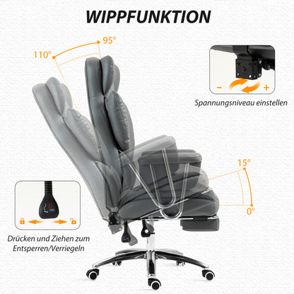 Bureaustoel – Ergonomische Stoel – Office Chair – Draaistoel – Bureau Stoel – Verstelbare Rugleuning – Uitschuifbare Voetensteun – Lichtgrijs – Max 120 kg