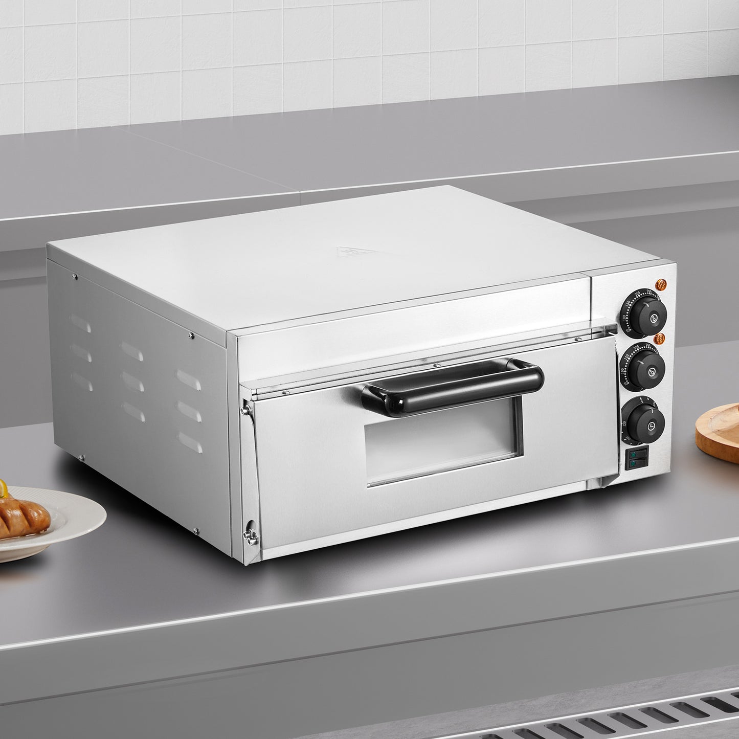 Elektrische Pizzaoven – Pizzaoven Oven Fornuis Bakoven – Pizzafornuis Keukenoven – RVS 40,6 cm – 360° Warmtecirculatie – Instelbare Temperatuur 50-350°C