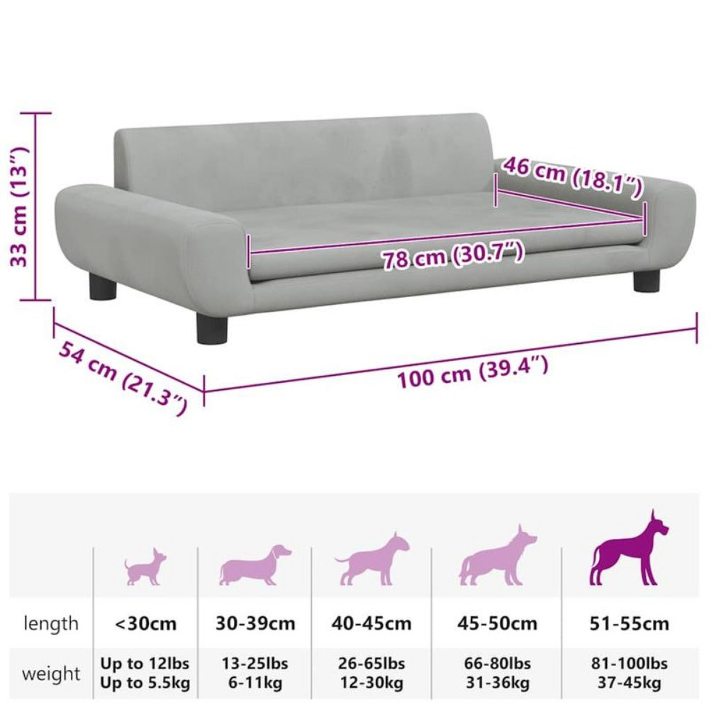 Dog bed light grey 100x54x33cm velvet Spacious, easy to clean, suitable for all seasons, removable, temporary.