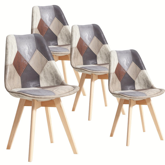 Scandinavische Stoelen – Eetkamer Stoelen – Bureaustoelen – Patchwork Stoelen – Set Van 4 – Ergonomisch Zitcomfort – Beukenhouten Frame Bruin