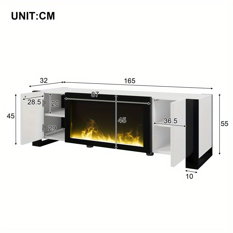 TV-meubel – TV-kast – Lowboard – Tv-dressoir – Elektrische Haard – Hoogglans Wit Zwart – Realistische Vlammen Zonder Verwarming – Geschikt Voor TV Tot 60 kg