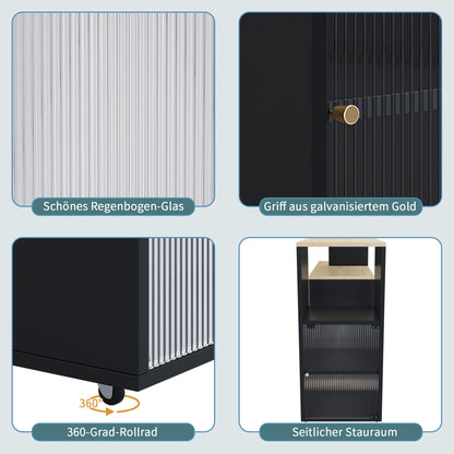 Uitschuifbare Bartafel – Bistrotafel – Hoge Tafel – Bijzettafel – Multifunctionele Tafel – Zwart Rattan Glas – 360° Draaibaar Zonder Tillen – Met Opbergruimte