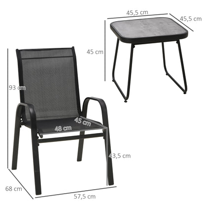 3-delige Tuinset – Tuinmeubelset – Balkonset – Loungeset – Terrasmeubel – Stapelbare Stoelen – Weerbestendig Stalen Frame – Vierkante Koffietafel
