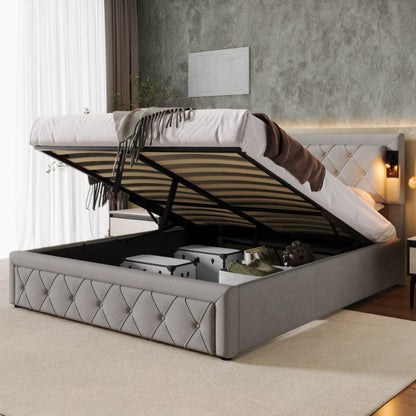 Hydraulisch Opbergbed – Uittrekbed – Slaapbank – Logeerbed – Opbergbed – 140x200 cm – Linnen Bekleding – Met Opberglades