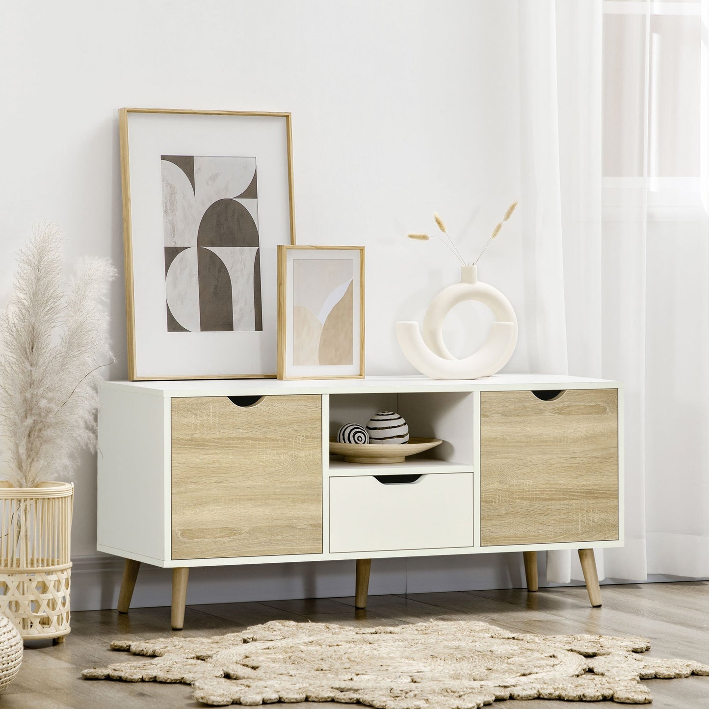 Tv Meubel – TV Kast – TV Meubel Lowboard – TV Dressoir – TV Cabinet – Wit Hout – 110x40x50 cm – Opbergruimte Met 2 Deuren