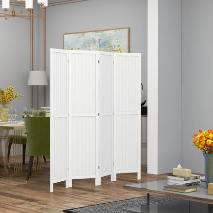 Houten Kamerscherm – Roomdivider – Scheidingswand – Ruimteverdeler – Privacy Scherm – 4 Panelen – Paulownia Hout – Wit – Opvouwbaar – 160 x 170 cm