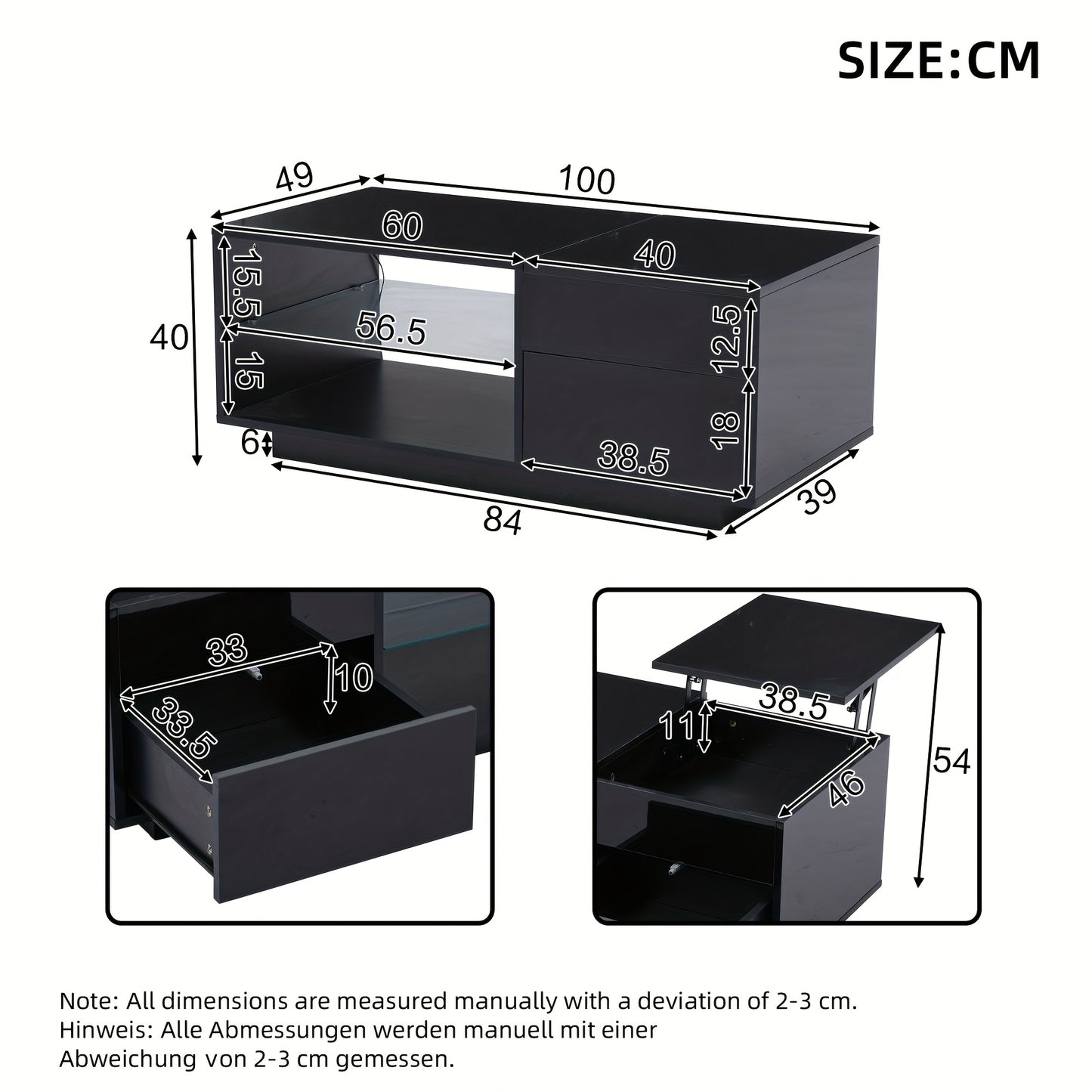 Sofa Tafel – Salontafel – Bijzettafel – Sidetable – Eettafel – Hoogte Verstelbaar – Metalen Frame & Opberglade