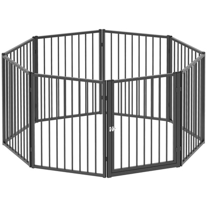 Hondenren – Puppyren – Hondenhek – Puppyafzetting – Speelren – 8 Panelen Met Deur – Inklapbaar En Draagbaar – Robuust Stalen Zwart