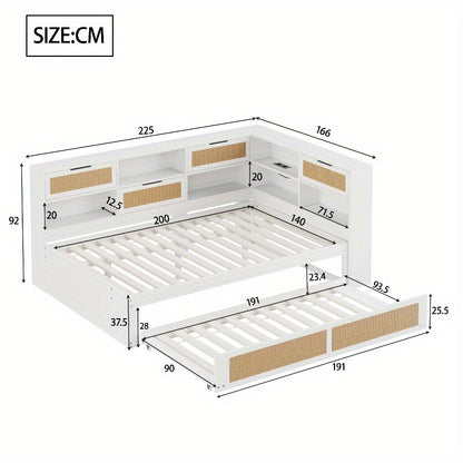 Uitklapbare Sofa Bed – Slaapbank – Bedbank – Logeerbed – Vouwbed – Wit – 140x200 cm – Opbergruimte en USB-oplaadpoort