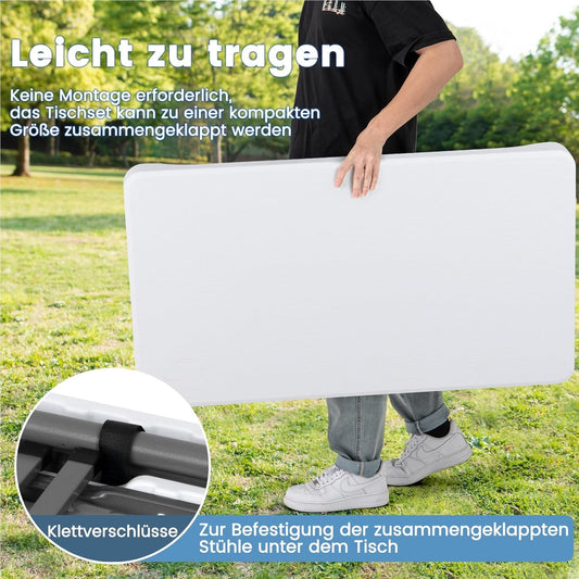 Inklapbare Biertafelset – Biertafel – Bierbank – Picknicktafel – Tenttafel – Compact – Weerbestendig HDPE – 108 cm – Met 2 Banken