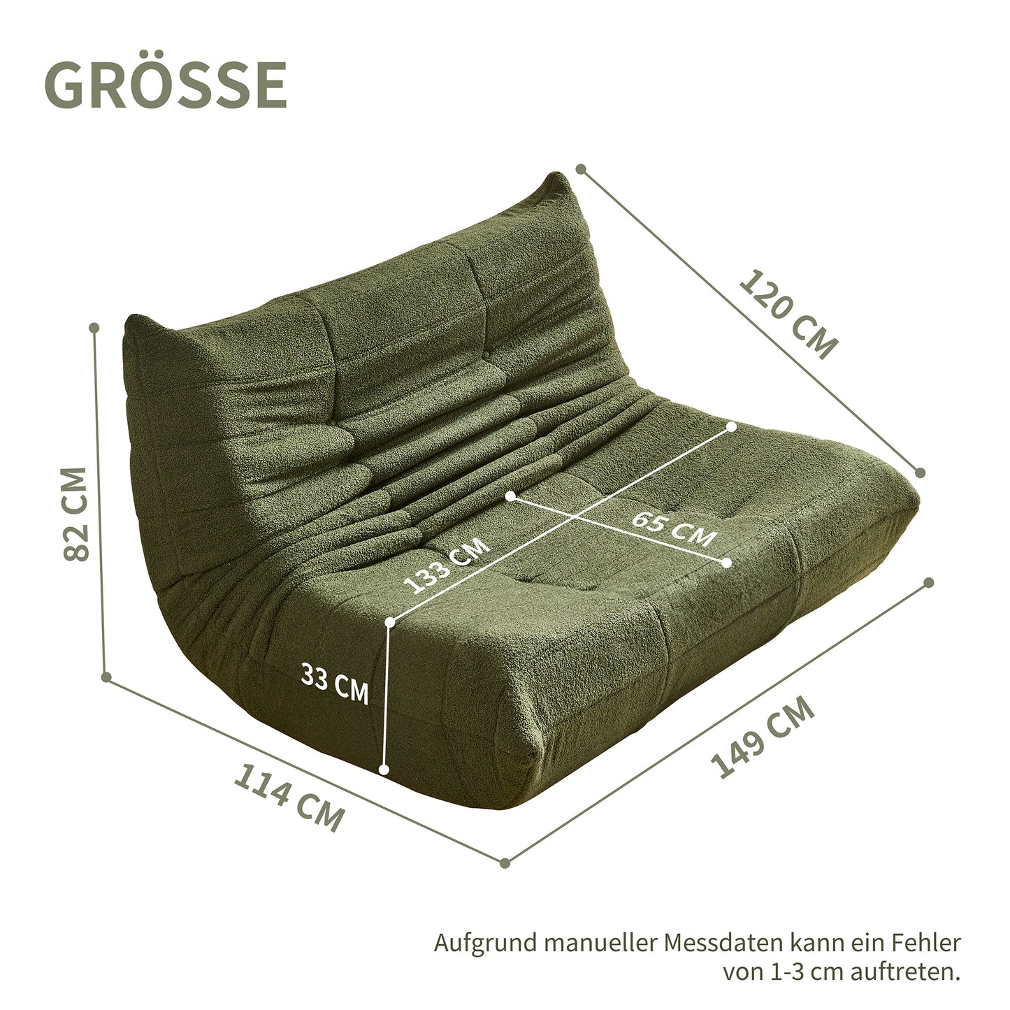 Relaxation Armchair Sofas with Removable Backrest And Seat Cushions, Lazy Sofa Indoor Seat Cushions with Comfortable, Extra Thick Padding for Bedroom, Living Room, White, Green.