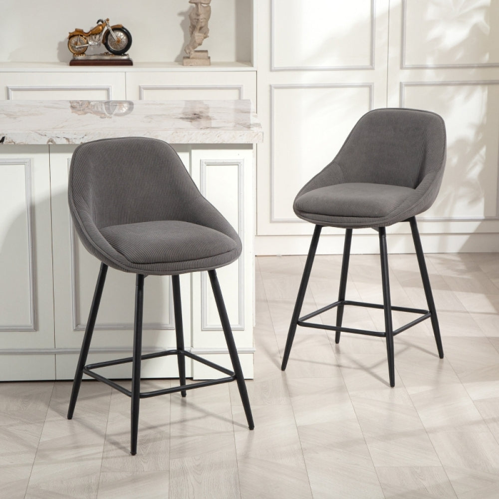 Barstoel – Barkruk – Barkruk – Keukenstoel – Barstoel Set Van 2 – Corduroy Bekleding – Stalen Poot – Ergonomische Rugleuning – Zithoogte Aanrecht – Modern Design – Comfortabel & Stevig
