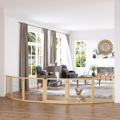 Hondenbarrière – Houten Hondenhek – Hondenpoort – Hondenafzetting – Hondenhek Vouwbaar – Flexibel Inzetbaar – 432 x 70 cm – Massief Grenenhout