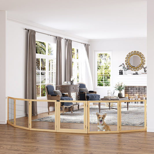 Hondenbarrière – Houten Hondenhek – Hondenpoort – Hondenafzetting – Hondenhek Vouwbaar – Flexibel Inzetbaar – 432 x 70 cm – Massief Grenenhout