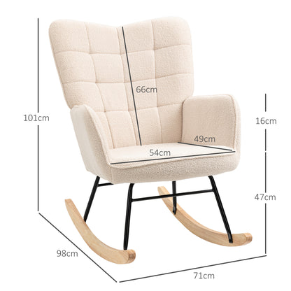 Retro Schommelstoel – Schommelstoel – Schommelstoel Met Armleuning – Relaxstoel – Houten Schommelstoel – Massief Hout – Compact Formaat 98x71x101 cm – Beige