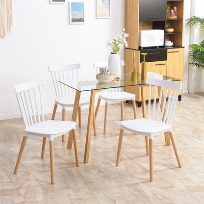 Eetkamerstoel – Stoel – Keukenstoel – Bureaustoel – Designstoel – Scandinavisch Design – Beukenhouten Poten – Polypropyleen Zitting Wit – Set Van 4