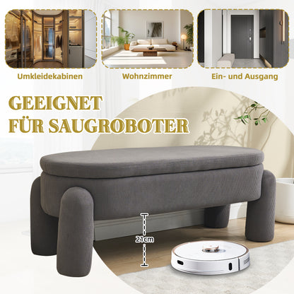 Opbergbank – Opbergbox – Zitbank – Halbank – Opbergkist – Grijze Chenille Stoffering – Stevig Houten Frame
