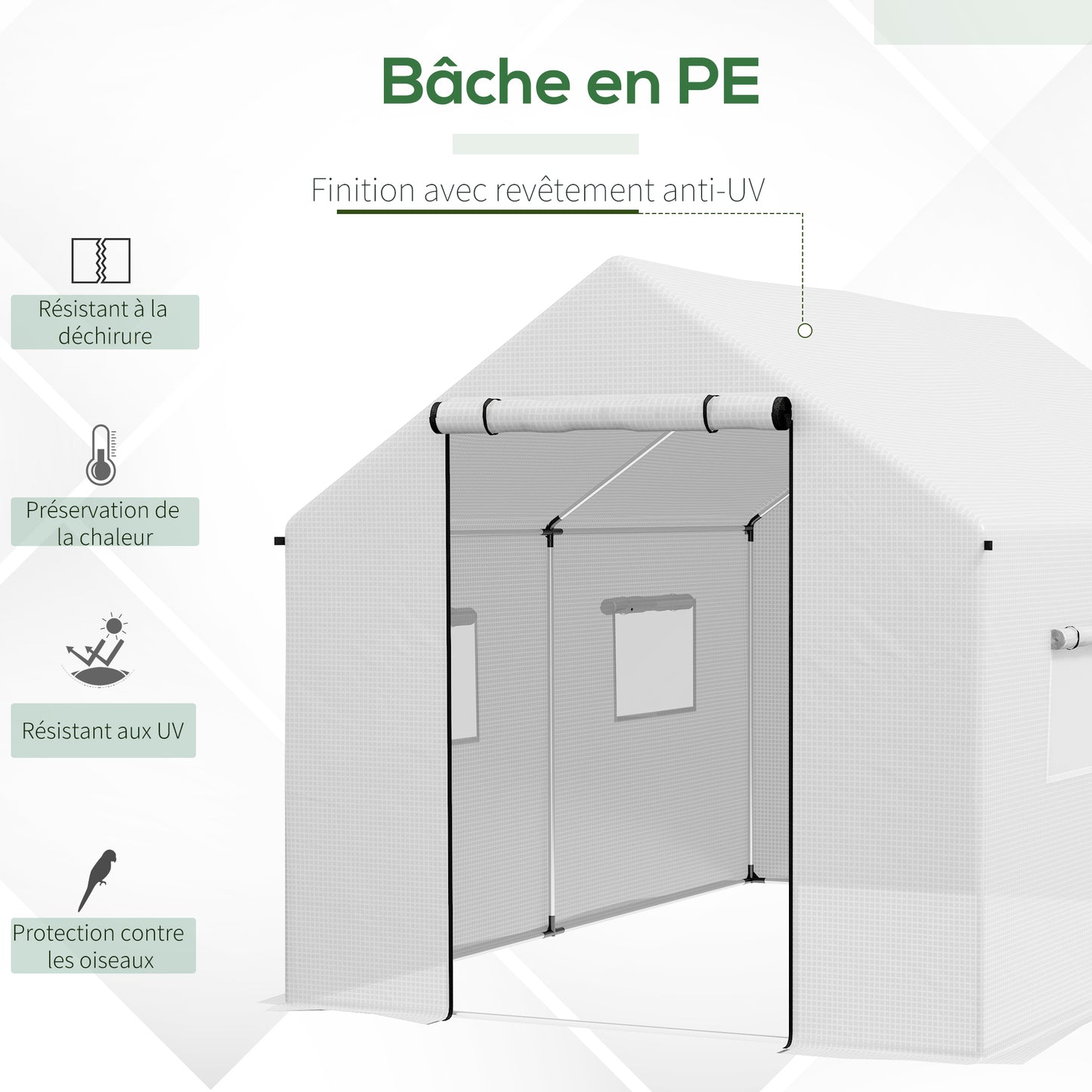 Tuinserre – Kassen – Plantenkas – Groentekas – Serre – 2 x 3 Meter – UV-bestendig PE Hoogwaardig – Gegalvaniseerd Stalen Frame