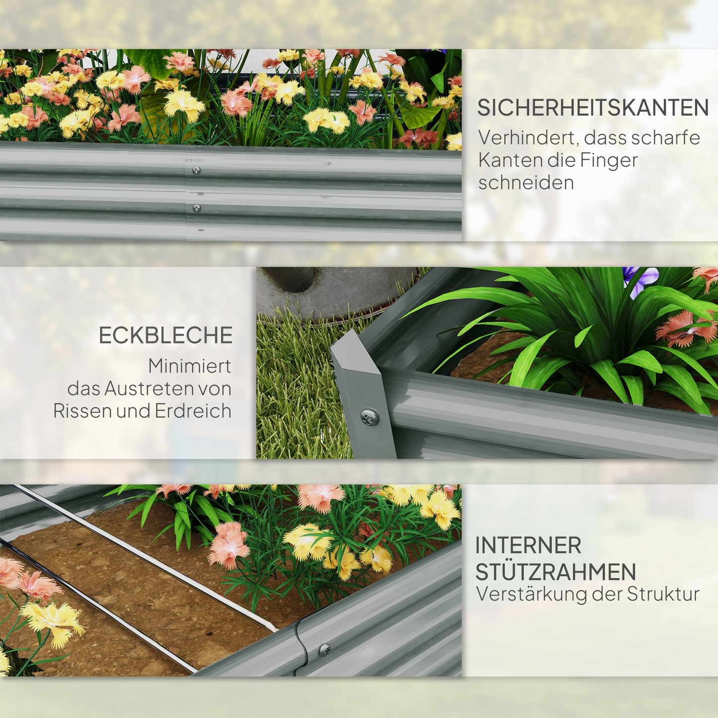 Verhoogd Tuinbed – Moestuinbak – Groentebak – Plantenbak – Kruidenbak – Gegalvaniseerd Staal – Weerbestendig Met Anti-Snijrand – 180x90x30 cm
