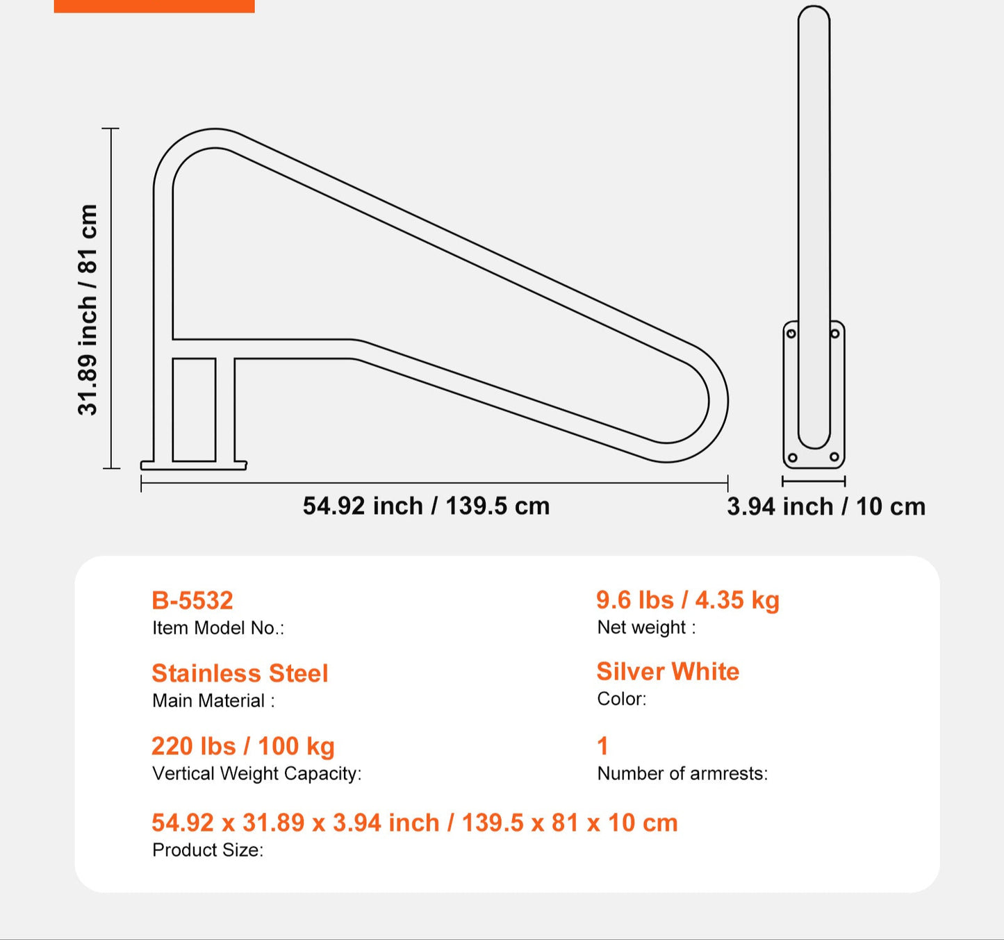 Zwembadtrap – Zwembadladder – Zwembadhandgreep – Poolrail – Roestvrijstalen Handgreep – 55 x 32 Inch – Duurzaam 304 RVS – Antislip Veiligheid