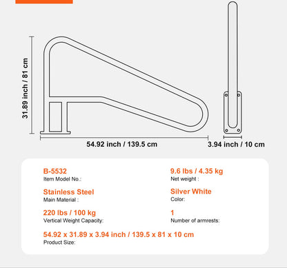 Zwembadtrap – Zwembadladder – Zwembadhandgreep – Poolrail – Roestvrijstalen Handgreep – 55 x 32 Inch – Duurzaam 304 RVS – Antislip Veiligheid