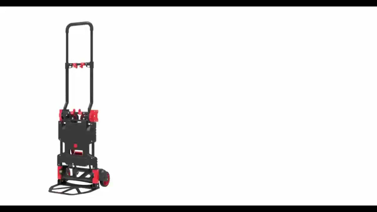 2-in-1 Trolley – Vouwbare Kar – Handwagen – Veldtransporter – Boodschappentrolley – Telescopische Handgreep – Max Draagkracht 150 kg – Ruime Laadruimte Rood