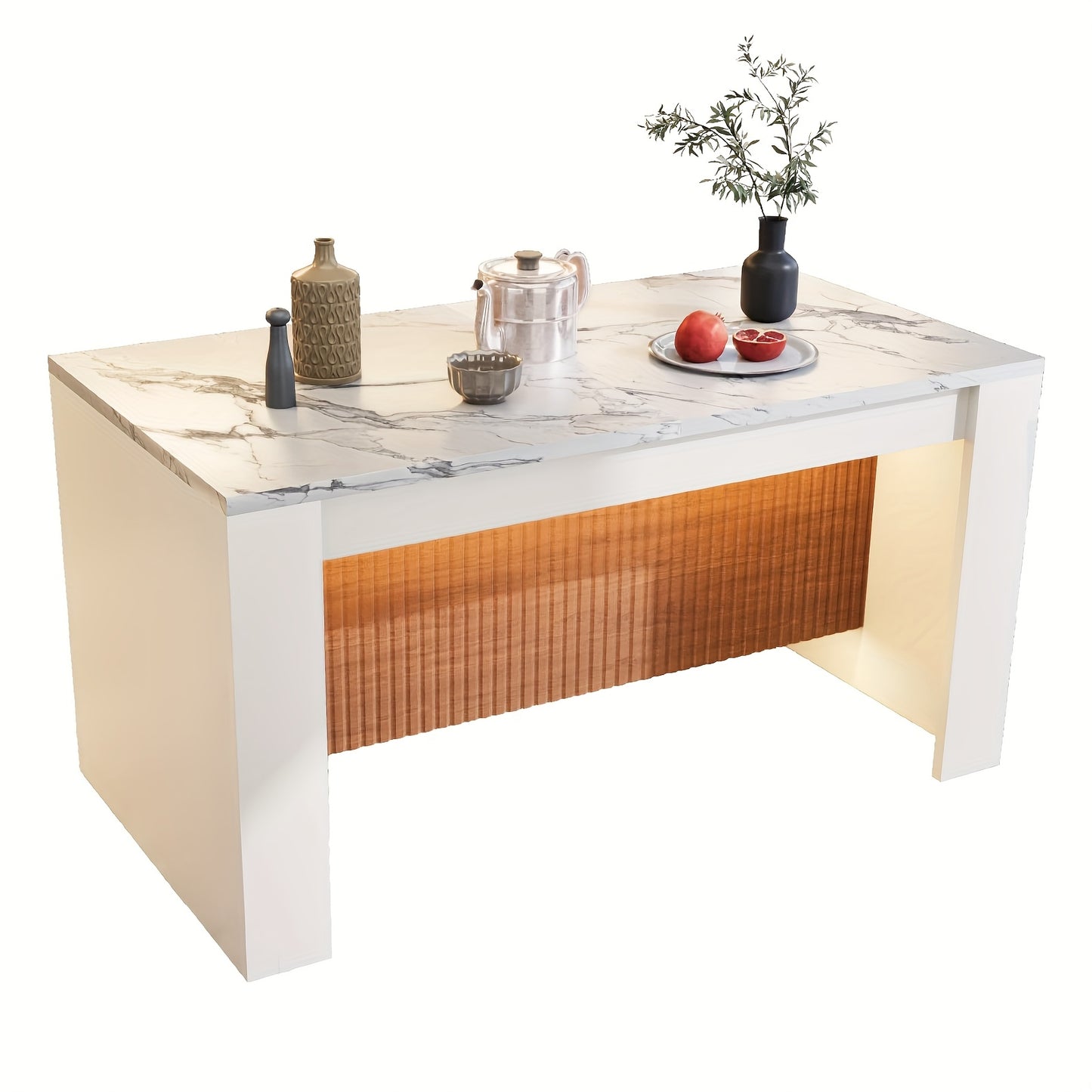 Eettafel – Tafel – Keukentafel – Dining Table – Eetkamertafel – Wit Imitatie Marmer – Modern Grille Onderstel – 160x80 cm – Draagvermogen 300 kg