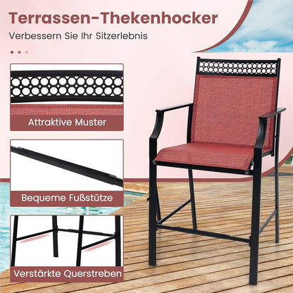 Tuinstoelen – Terrasstoelen – Balkonstoelen – Hoge Stoelen – Ligstoelen – Metalen Frame – Sneldrogende Ademend Zitting – Max. 180 kg Belastbaar – Rood