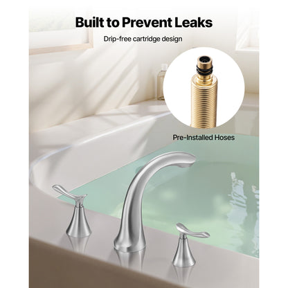 VEVOR Roman Tub Faucet, 3 Hole Waterfall Bathtub Faucet, Gooseneck Bath Tubs Faucets Set with 2 Handles, Deck Mount Bath Tub Faucets Set for Baby Care, Adult Bathing, Brushed Stainless Steel, High Arc