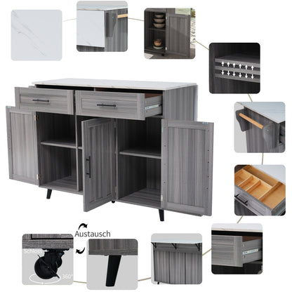 Keukentrolley – Keukenwagen – Keukenkast – Serveerwagen – Opbergtrolley – Inklapbaar Tafelblad – 5 Wieltjes Mobiliteit – Ruimtebesparend Design – Duurzaam Niet-Houten Materiaal – Khaki Grijs met Gouden Poten