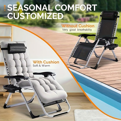 Extra Brede Campingstoel – Klapstoel – Tuinstoel – Strandstoel – Ligstoel – Verstelbare Rugleuning – Stevig Stalen Frame – 72 cm Zitbreedte – Inclusief Kussen en Bekerhouder – Zwarte Variant