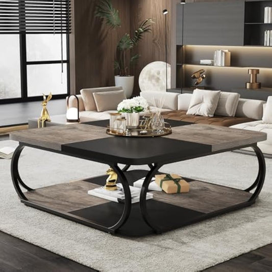 Salontafel – Koffietafel – Bijzettafel – Woonkamertafel – Tafel – Vierkant 100x100x50 cm – Hoogwaardig Composiet Hout – Modern Design Met Dubbele Laag