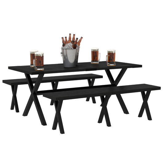 Picknicktafel – Bierbank – Tuinset – Tafel met Bankjes – Aluminium Tafelblad – Stalen Banken – Parasolgat – Weerbestendig – 180x80x73 cm – Zwart