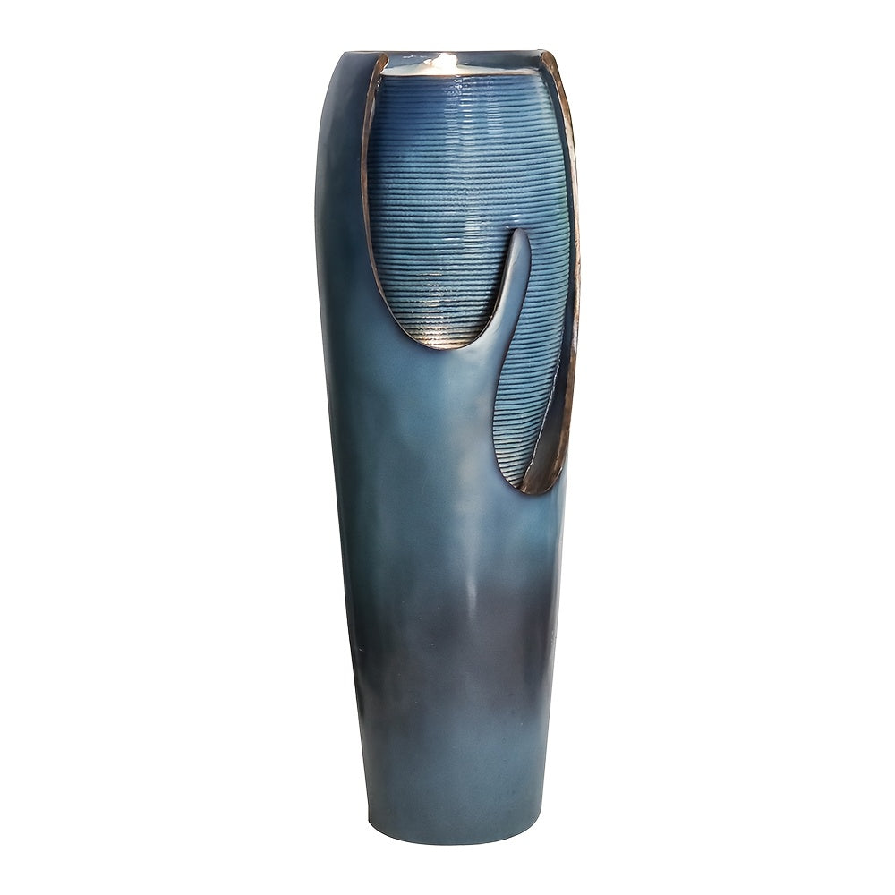 98cm Modern Elegant Glass Fountain with Soothing Water Flow - Blue-Green Indoor/Outdoor Water Feature for Home Garden, Patio, Office - Self-Contained Design, No Batteries/Electrical Connection, Durable & Low-Maintenance Decor