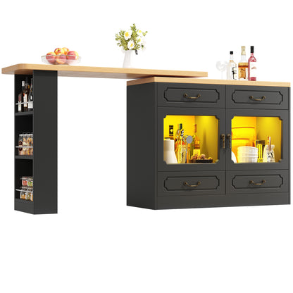 Uitklaptafel – Klaptafel – Vouwtafel – Bartafel – Eettafel – Uitschuifbaar 135-203 cm – Opbergruimte – 360° Draaibaar – Modern Zwart Metaal & Glas