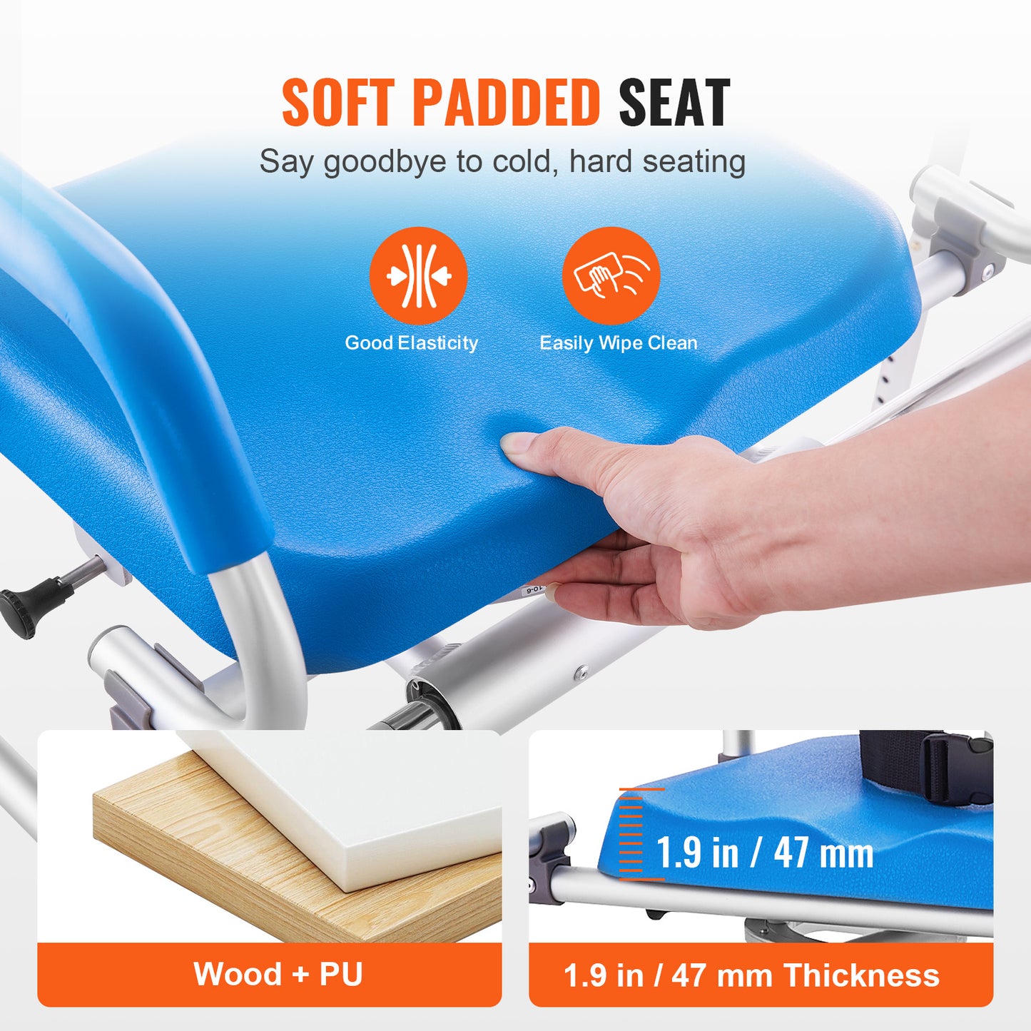 Badstoel – Douchestoel – Badkruk – Douchebank – 360° Draaibare Zitting – Verstelbare Hoogte 53-70 cm – Antislip Rubberen Voetjes – Veiligheidsgordel