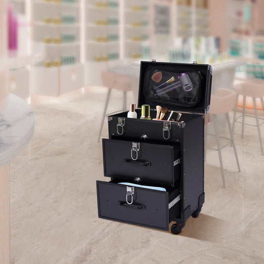 Rolling Make-up Koffer – Make-up Trolley – Beauty Organizer – Cosmetica Case – Make-up Train Case – Uit PVC – Met Wieltjes en Uitschuifbaar Handvat