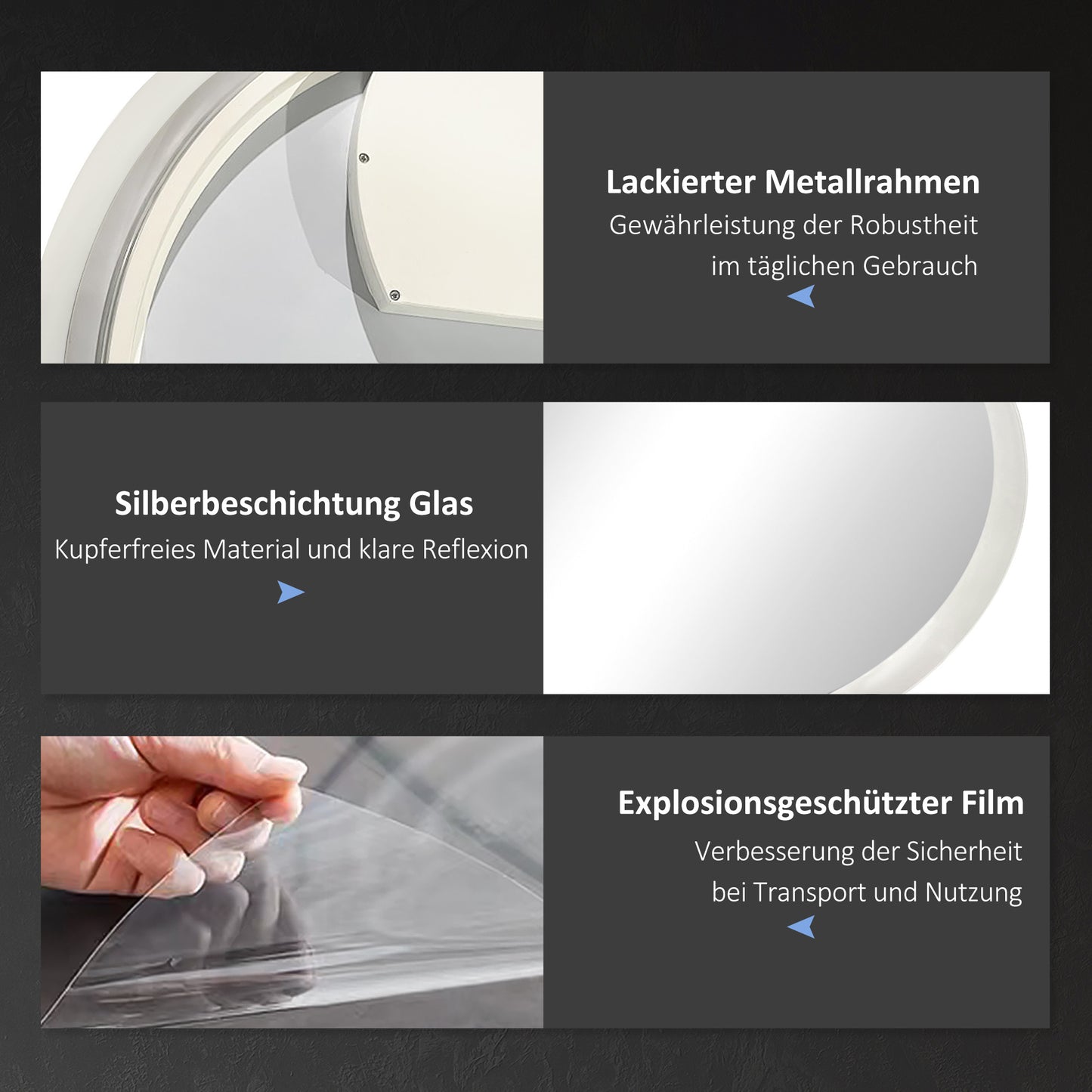 Badkamerspiegel – Wandspiegel – Spiegel – Make-upspiegel – Scheerspiegel – LED-Verlichting – Antidampfunctie – Wit met Zilverkleurige Accenten