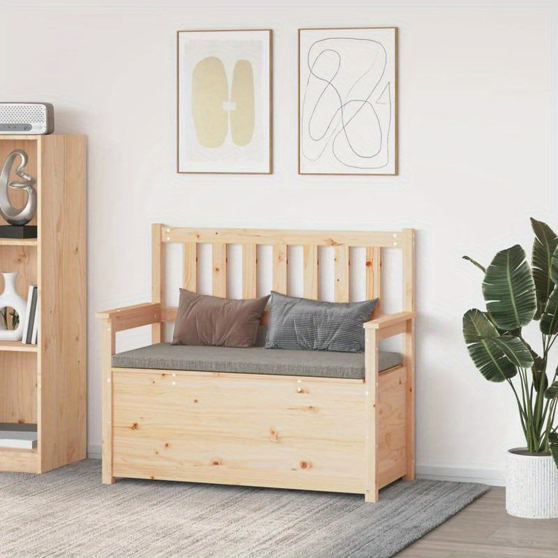 Opbergbank – Houten Bankje – Schoenenrek – Sidetable – Opbergmeubel – Massief Pijnhout – Moderne Bruine Afwerking – Met Verborgen Vak – Duurzaam en Robuust