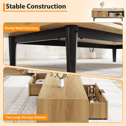 Buitenkoffietafel – Tuin tafel – Terras tafel – Balkon tafel – Salontafel – Massief hardhout – Twee opberglagen met laden