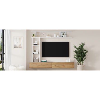 TV Meubelset – TV Meubel – Woonkamermeubel – Wandmeubel – Opbergkast – 180 cm breed – Wit en Hout – Geschikt tot 80 inch