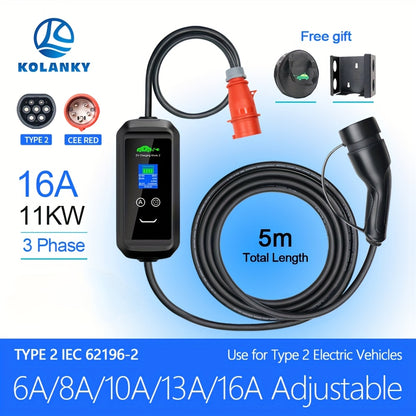 Elektrische Autolader – EV Oplaadkabel – Thuislader – Draagbare Lader – Type 2 Laadstation – 11 kW Vermogen – 5 Meter TPU Kabel