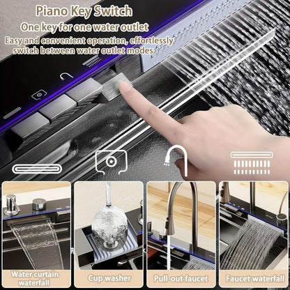 RVS Spoelbak – Keukenspoelbak – Afwasteil – Inbouwspoelbak – Watervalspoelbak – 75x45 cm – Digitale Display – Rechtszijdige Afvoer