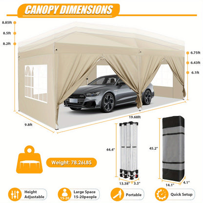 3.05x6.1meter Foldable Pop-up Awning With 6 Side Walls, One-click Installation Awning Tent, Easy Installation, Shade Party Tent, Outdoor Awning, Sun Protection, Suitable For Festivals, BBQs, Camping, Patios, Parties