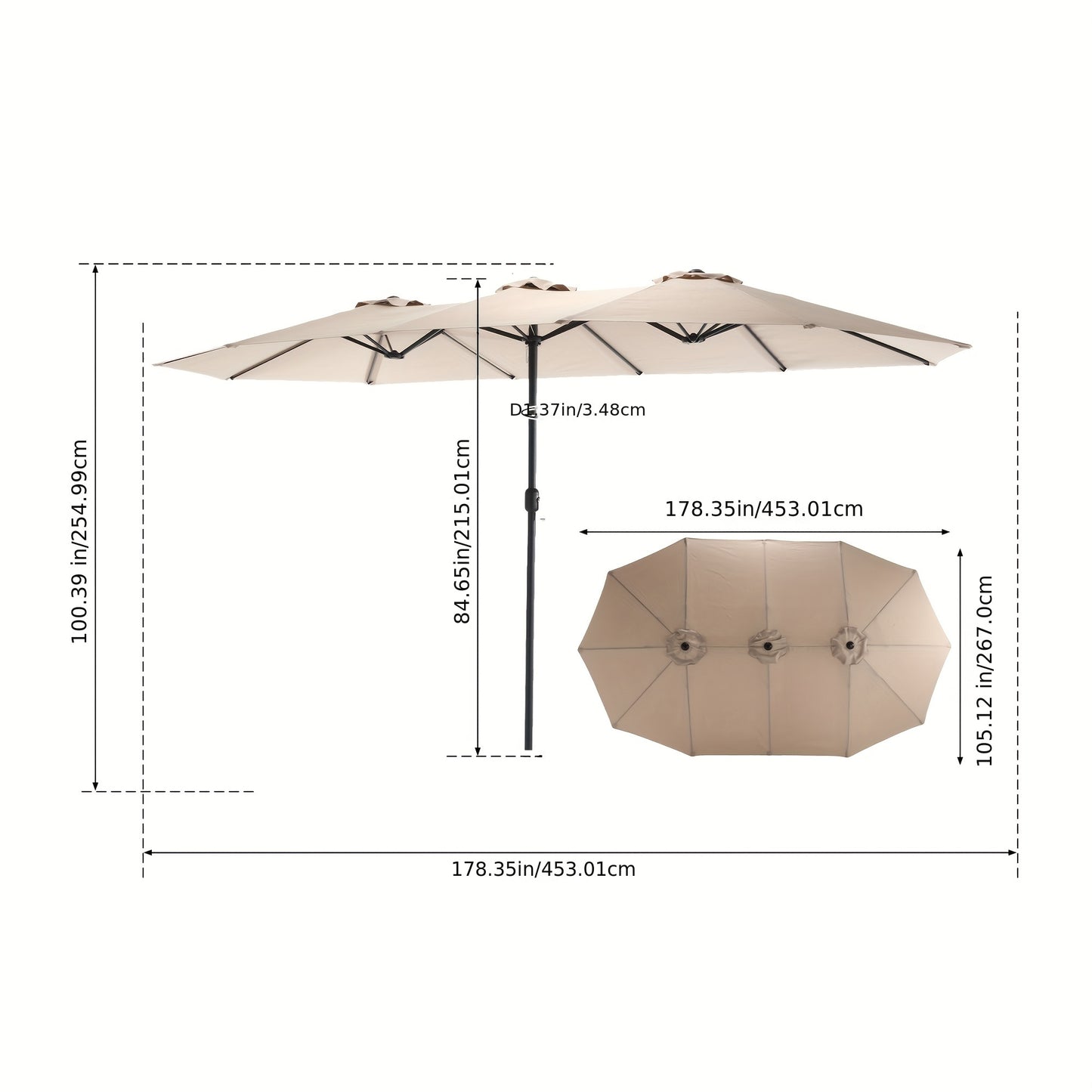 Parasol – Tuinparasol – Balkonparasol – Zweefparasol – Stokparasol – 4,51 Meter Rechthoekig – Kantelbaar en Draaibaar – Zwaar Aluminium Frame – Windbestendig – Beige Reversibel
