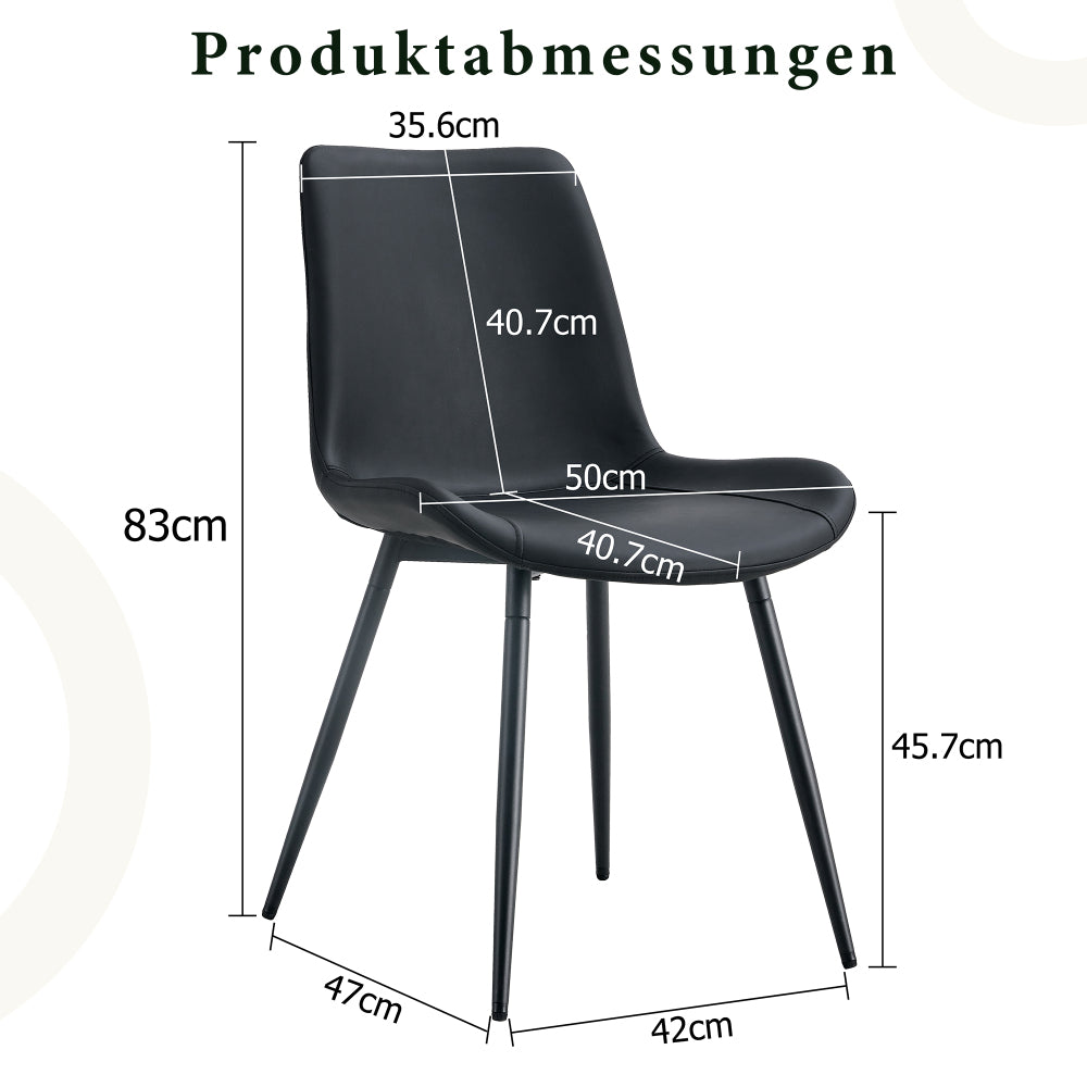 A four-piece modern dining set featuring black upholstery and a metal frame, with generously proportioned seats and backrests. Ideal for dining rooms, home offices and various living areas.